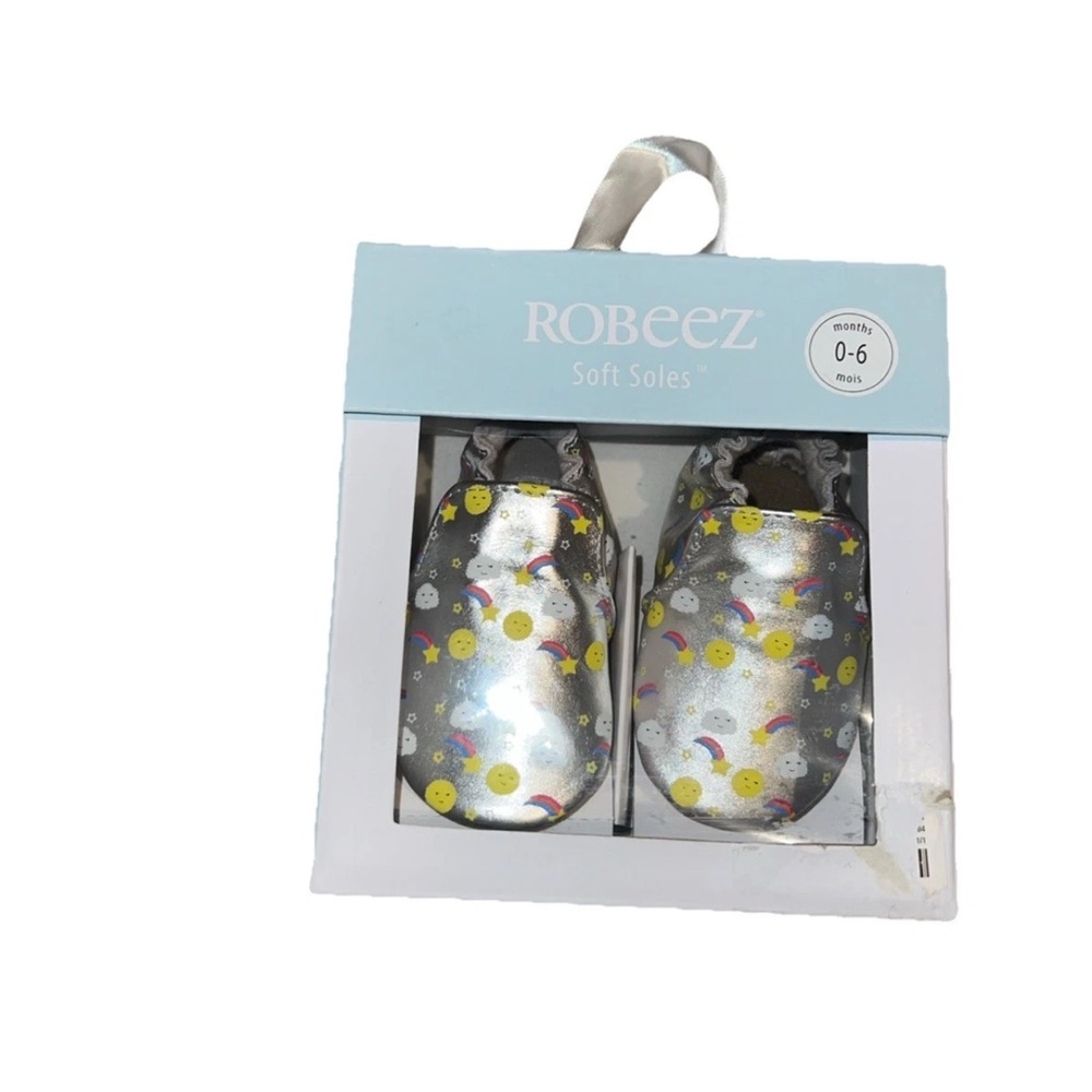 Robeez 0-6 Mo Sun Rainbow Clouds Silver RBG11035 Soft Soles Leather New